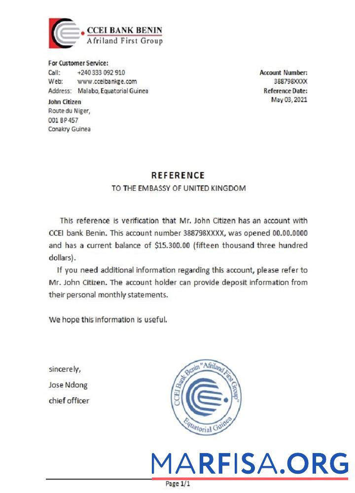 Realistic Equatorial Guinea CCEI Bank Benin bank reference real example